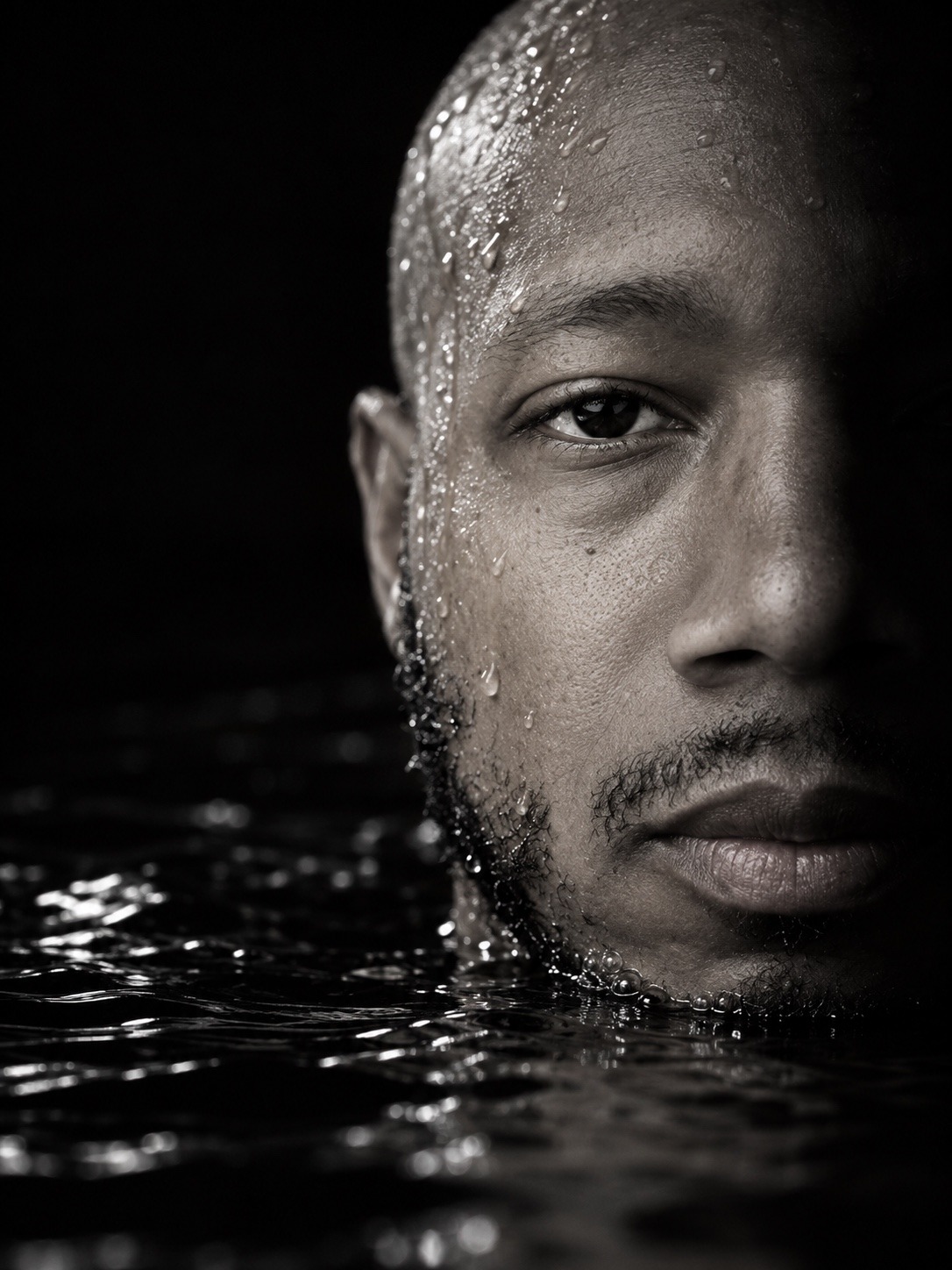 Michael Silence in a dramatic monochrome water portrait